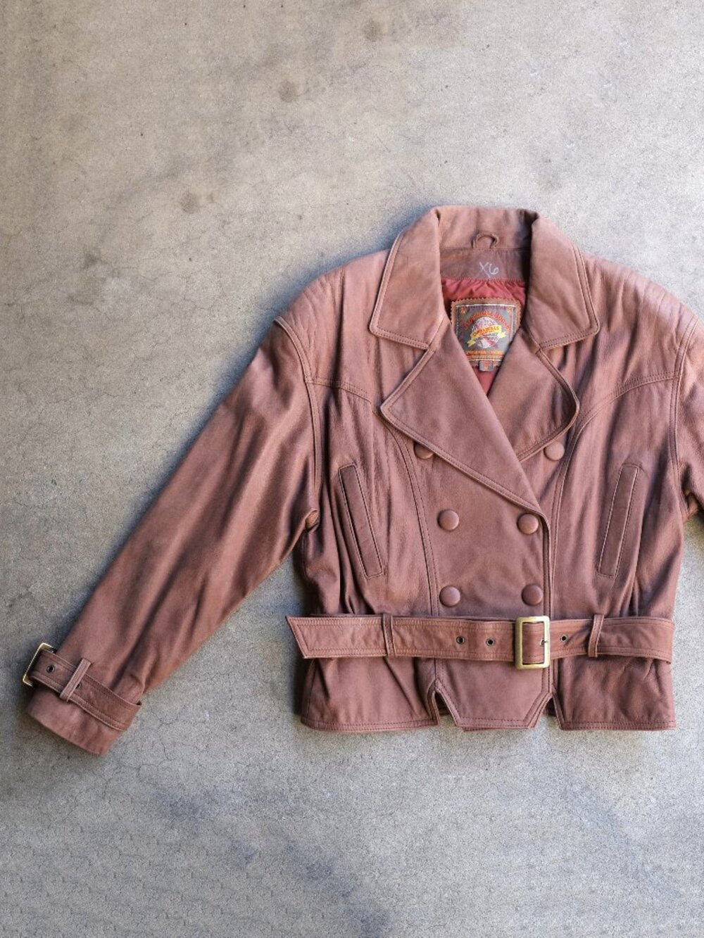 Vintage 90s Adventure Bound Double Breasted Belted Leather Jacket Medium